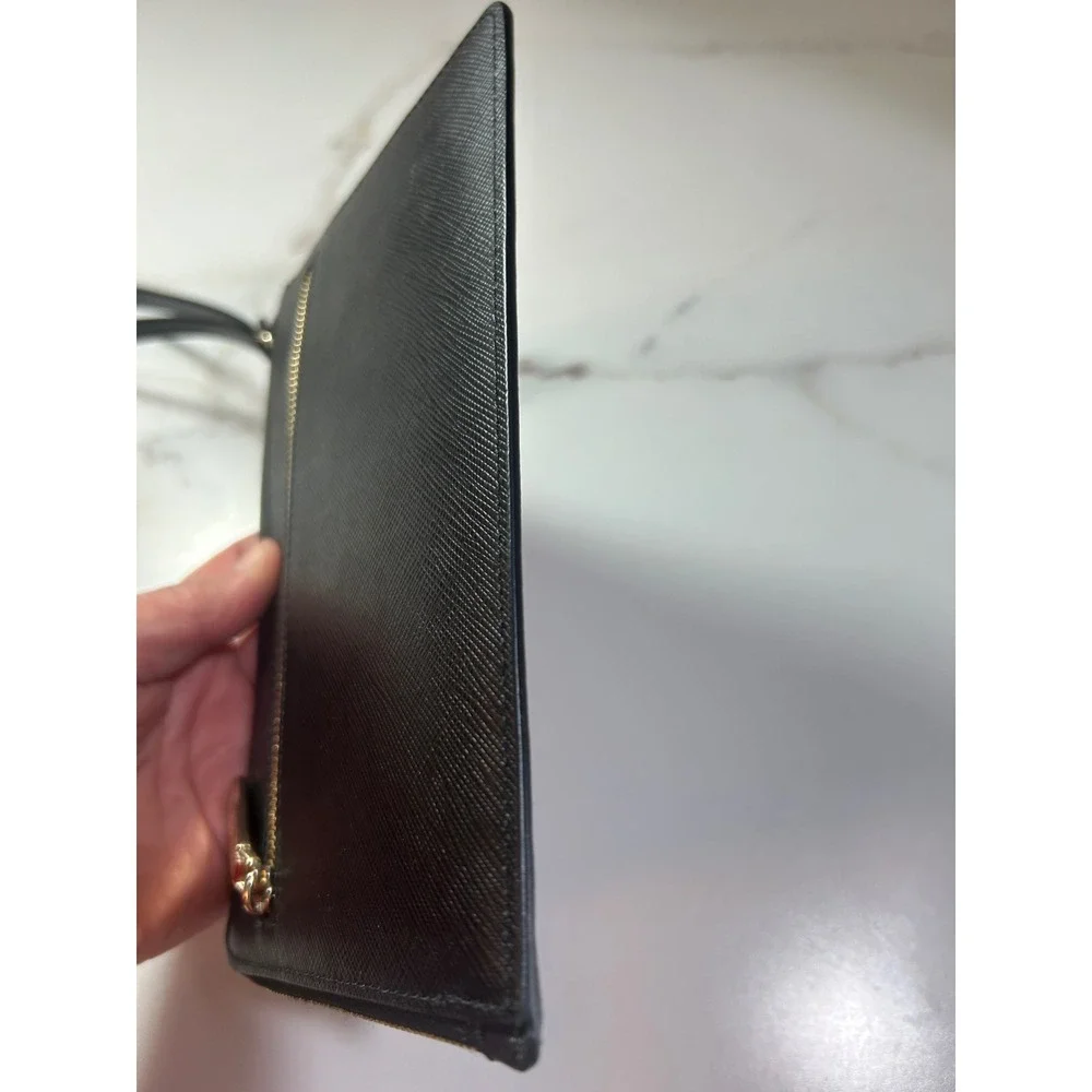 Kate Spade New York Black Saffiano Leather Wristlet Pouch Gold Hardware Zipper